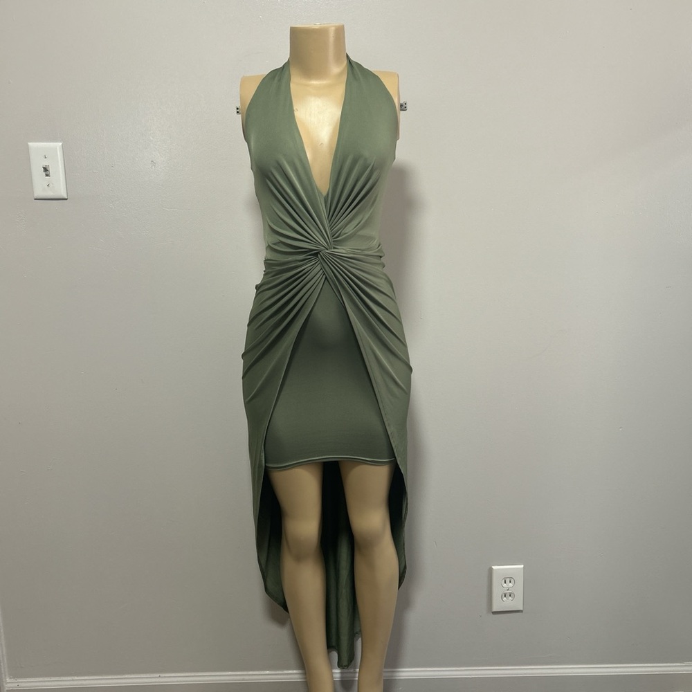Windsor Olive High Low Halter Dress